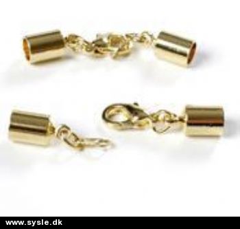 Endedub til Læder/gummisnor m.Lås - 4mm Guld - 2 stk.