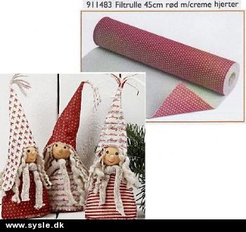83 - Hobbyfilt, Rød m. creme hjerter - Pris pr. ½m.