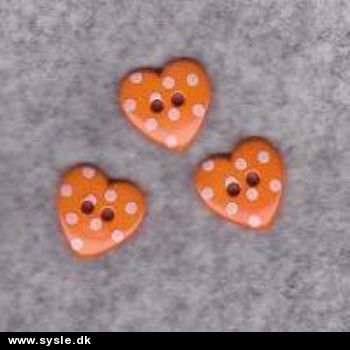 8837 Hjerteknapper 13mm - Orange/prik - 3stk.