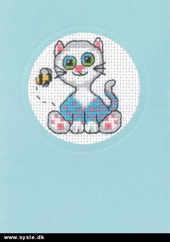 Pe 17-4190/ Broderikort på Aida - Blå kat - 9x13cm - 1stk.