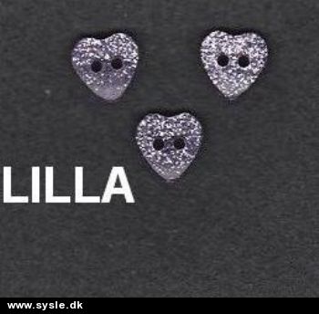 Hjerteknap 2hul m.Glimmer - 10mm Lilla *3 i pk.*