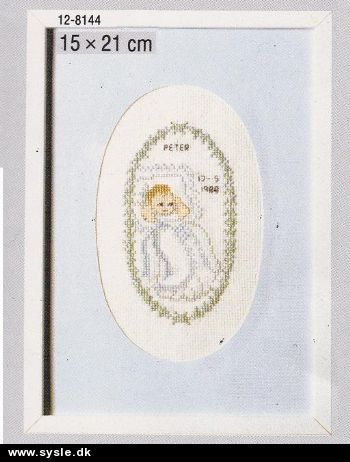 Pe 12-8144/ Broderipk. Dreng Dåbsophæg *Peter* 15x21cm (læs tekst)