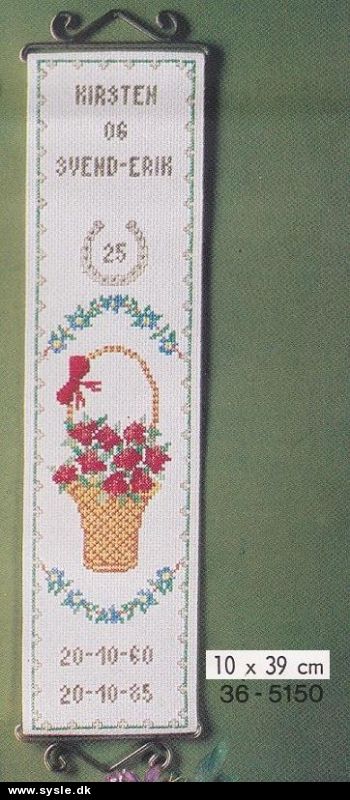 ::Pe 36-5150/ Broderipk. Sølvbryllupstreng *Kirsten/Svend..* 10x39cm