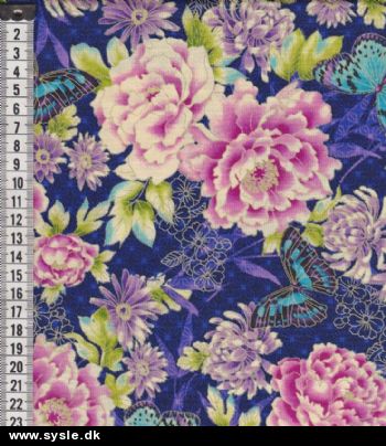 13361 Patch. Blå m.sommerfugle/blomster B:115cm - pris pr. ½m