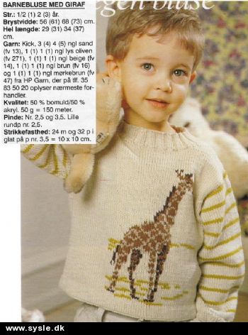 Hv 20-03-48 Mønster: Strik Trøje med giraf 1/2-3år *org*