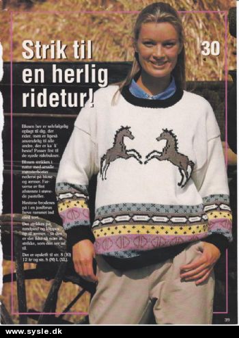 In xx-xx-39: Mønster: Strik trøje med hest 8år-XL *org*